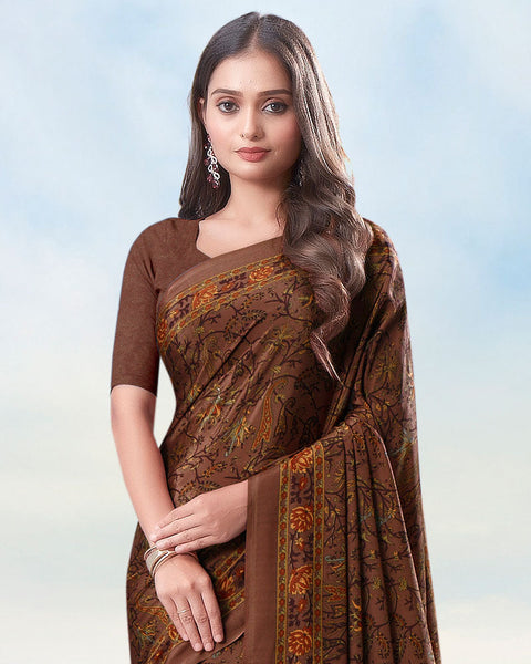 Irish Brown Digital Print Premium Crepe Saree