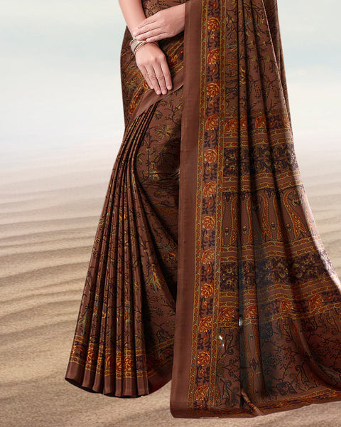 Irish Brown Digital Print Premium Crepe Saree