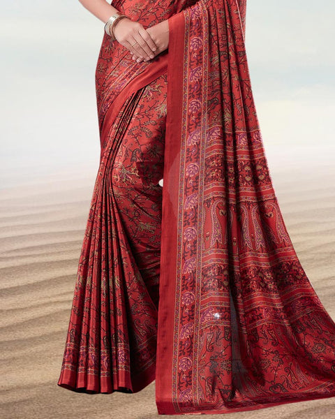 Pale Carmine Red Digital Print Premium Crepe Saree