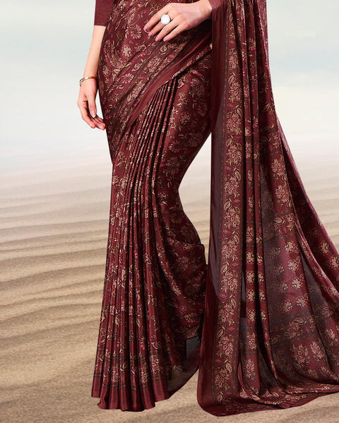 Metallic Brown Digital Print Premium Crepe Saree