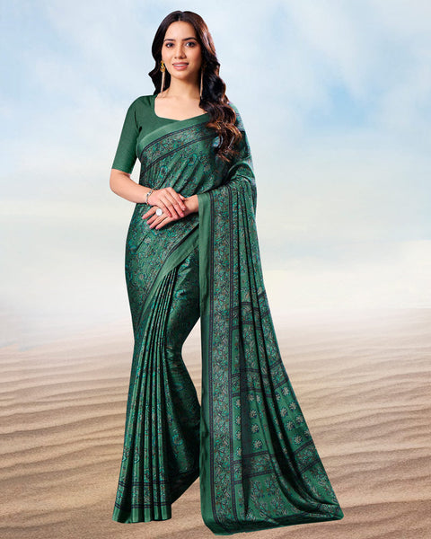 Faded Jade Green Digital Print Premium Crepe Saree