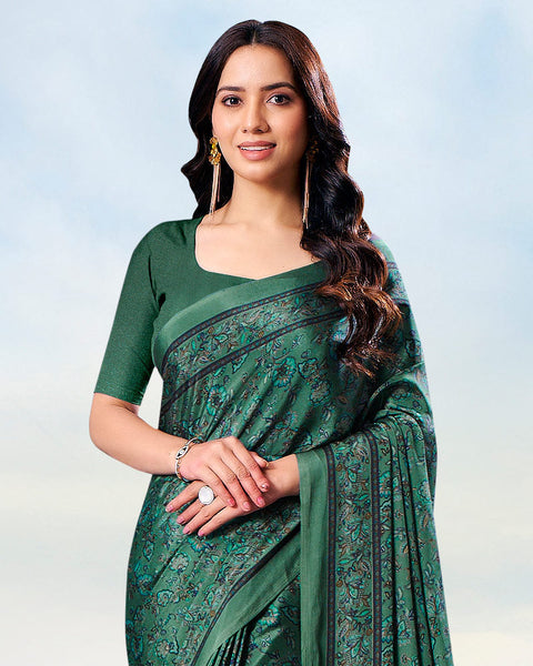 Faded Jade Green Digital Print Premium Crepe Saree