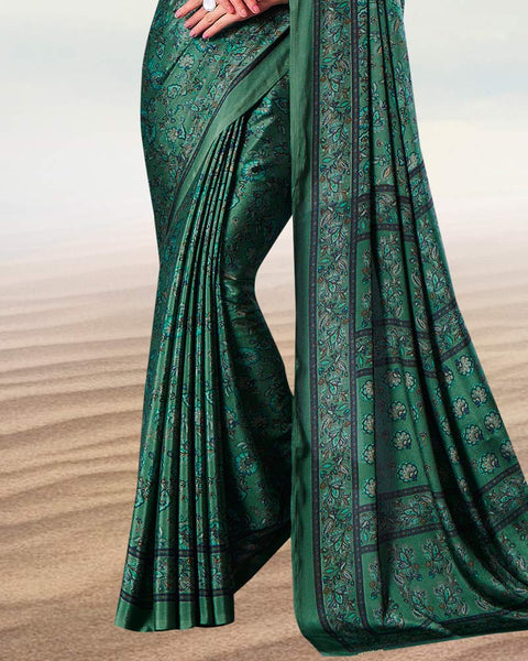 Faded Jade Green Digital Print Premium Crepe Saree