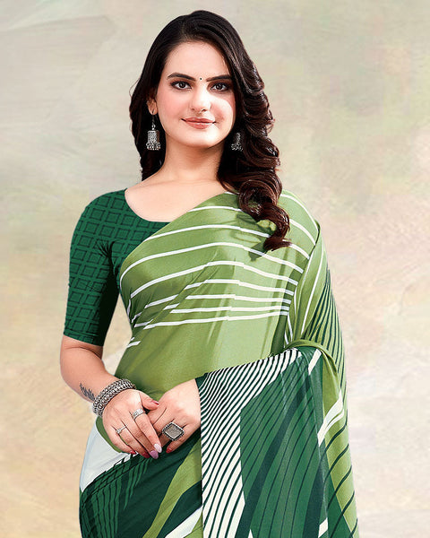 Dark Olive Green Printed Digital Print Crepe Saree