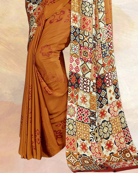 Ochre Printed Digital Print Crepe Saree