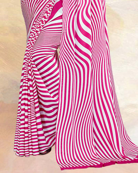 Hot Pink Printed Digital Print Crepe Saree