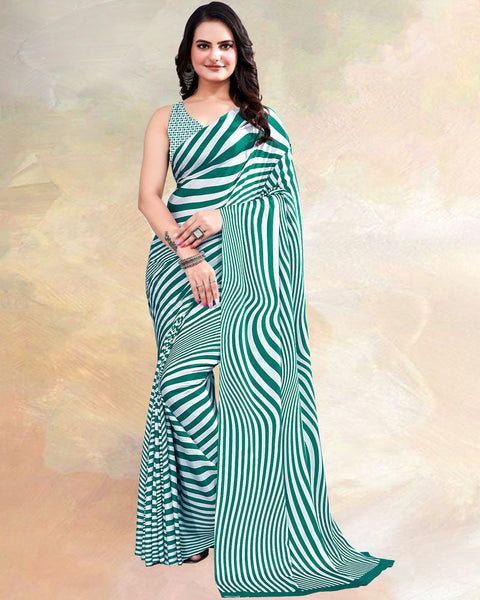 Rama Green Printed Digital Print Crepe Saree