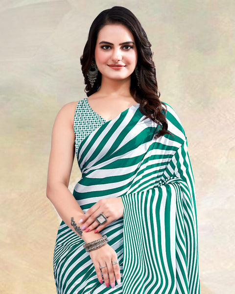 Rama Green Printed Digital Print Crepe Saree