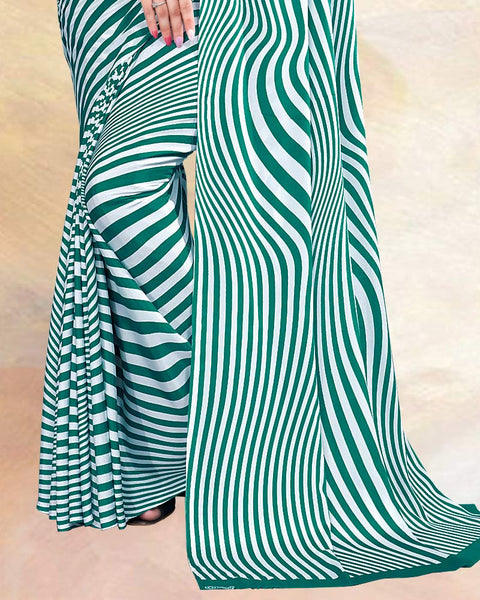 Rama Green Printed Digital Print Crepe Saree