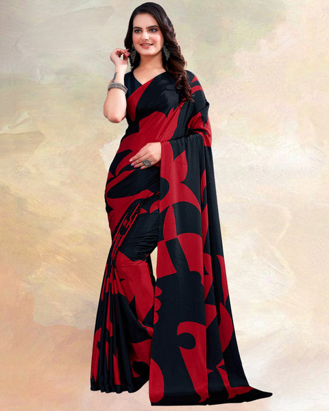 Black Printed Digital Print Crepe Saree