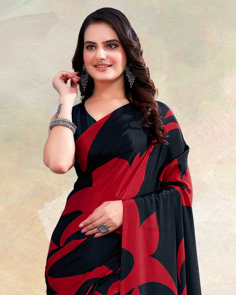 Black Printed Digital Print Crepe Saree