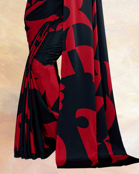 Black Printed Digital Print Crepe Saree