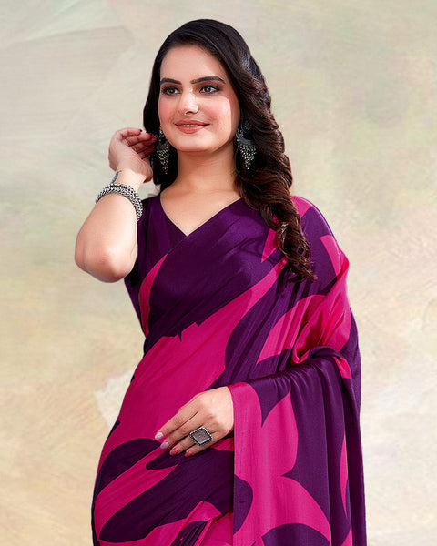 Deep Purple Printed Digital Print Crepe Saree