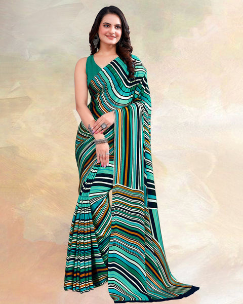 Rama Green Printed Digital Print Crepe Saree