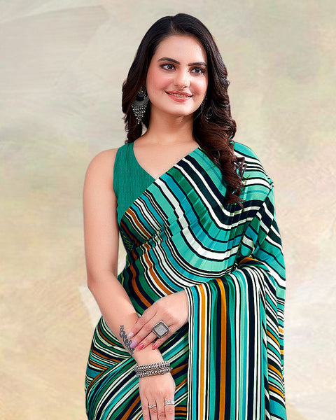 Rama Green Printed Digital Print Crepe Saree