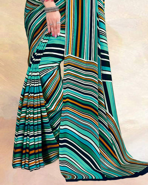 Rama Green Printed Digital Print Crepe Saree