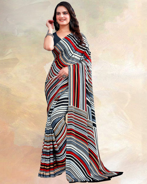 Slate Grey Printed Digital Print Crepe Saree