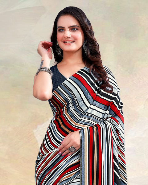 Slate Grey Printed Digital Print Crepe Saree