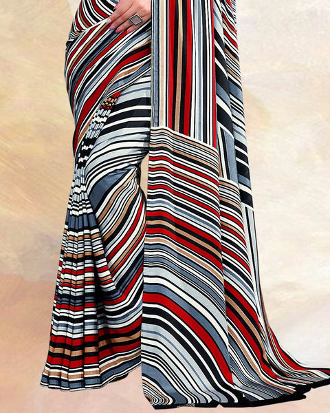 Slate Grey Printed Digital Print Crepe Saree