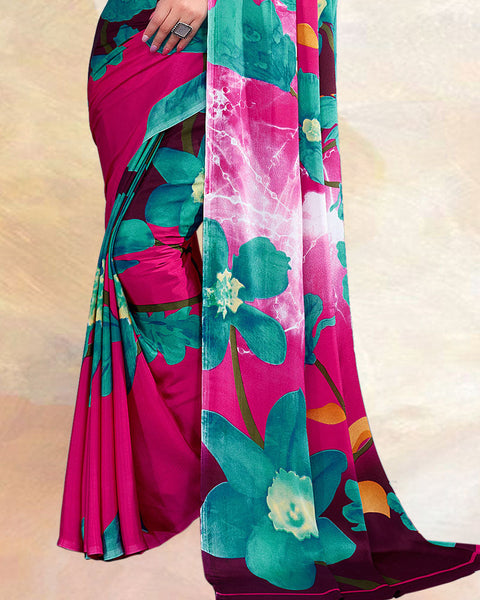 Wine Printed Digital Print Crepe Saree