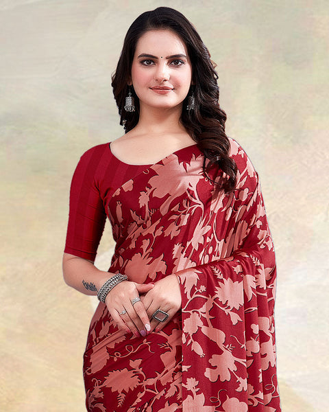 Maroon Printed Digital Print Crepe Saree