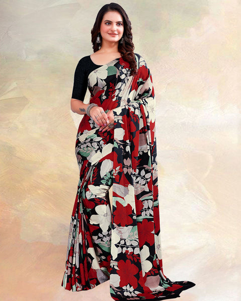 Black Printed Digital Print Crepe Saree