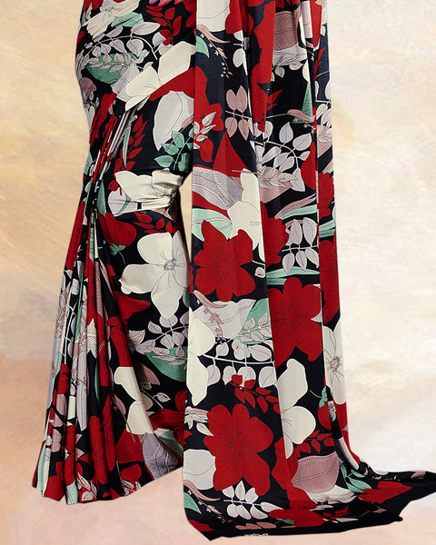 Black Printed Digital Print Crepe Saree