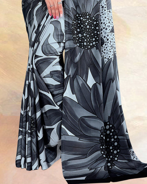 Mirage Grey Printed Digital Print Crepe Saree