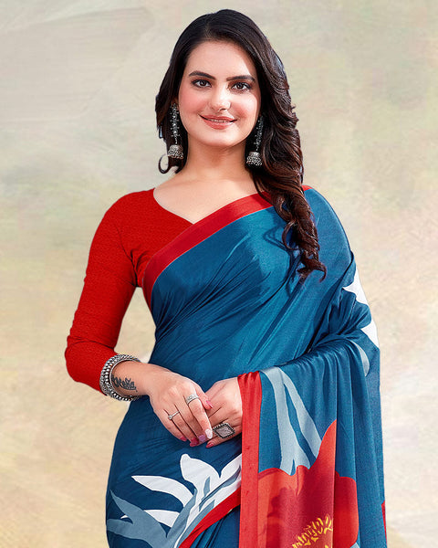 Venice Blue Printed Digital Print Crepe Saree