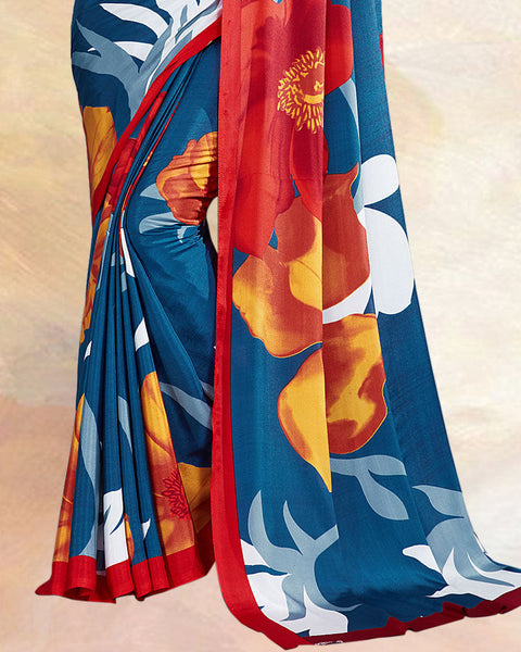Venice Blue Printed Digital Print Crepe Saree