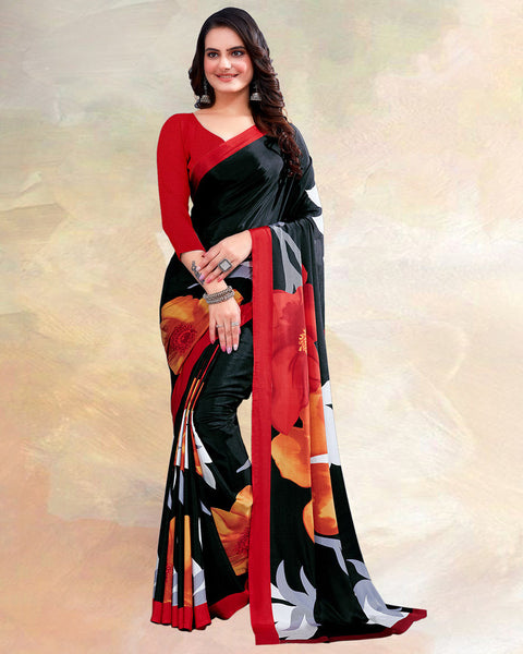 Black Printed Digital Print Crepe Saree
