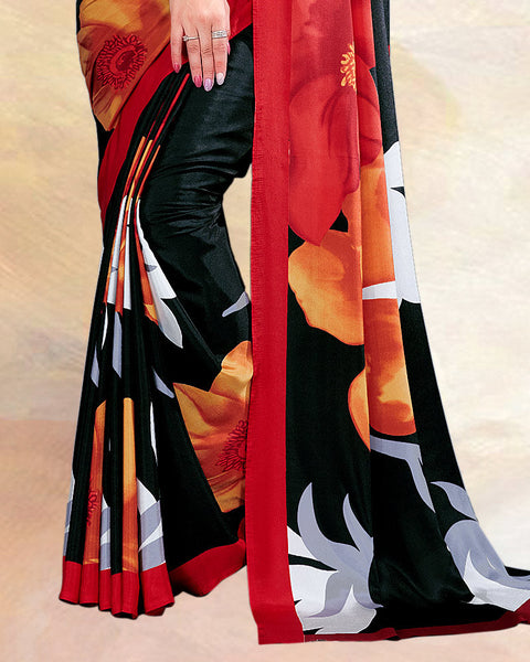 Black Printed Digital Print Crepe Saree