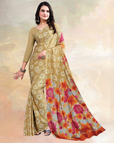 Fawn Printed Digital Print Crepe Saree