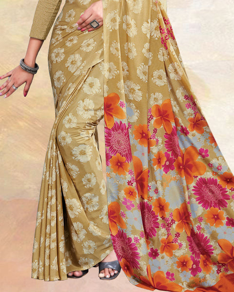 Fawn Printed Digital Print Crepe Saree