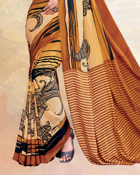 Ochre Printed Digital Print Crepe Saree