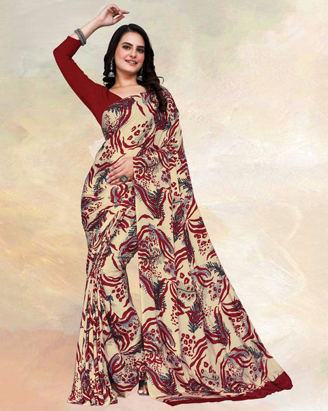 Hampton Cream Printed Digital Print Crepe Saree