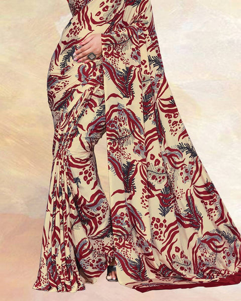 Hampton Cream Printed Digital Print Crepe Saree
