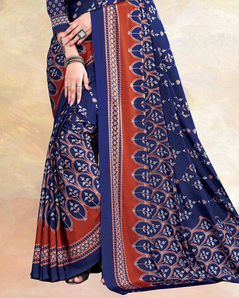 Ink Blue Printed Digital Print Crepe Saree