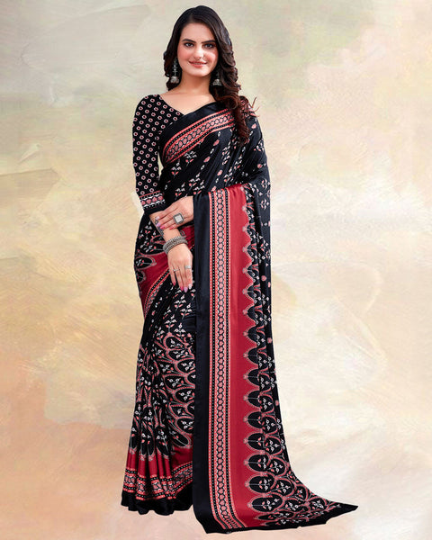Black Printed Digital Print Crepe Saree