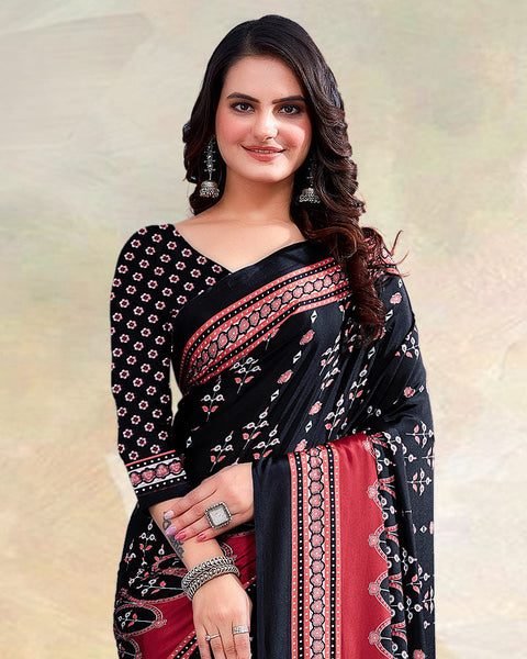 Black Printed Digital Print Crepe Saree
