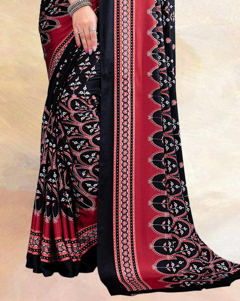 Black Printed Digital Print Crepe Saree