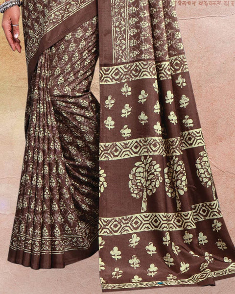 Roman Coffee Printed Poly Cotton Saree