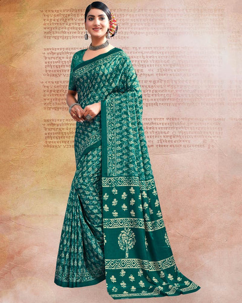 Rama Green Printed Poly Cotton Saree