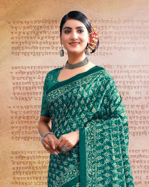 Rama Green Printed Poly Cotton Saree