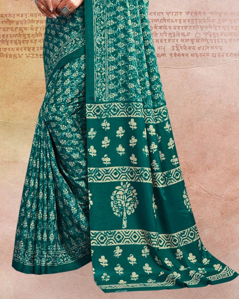 Rama Green Printed Poly Cotton Saree