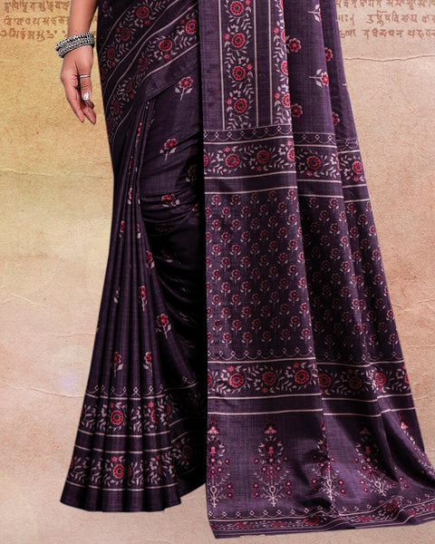 Dark Violet Printed Poly Cotton Saree