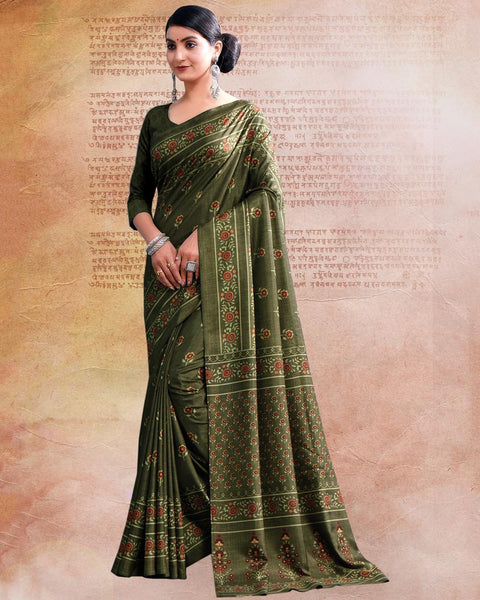 Lisbon Brown Printed Poly Cotton Saree