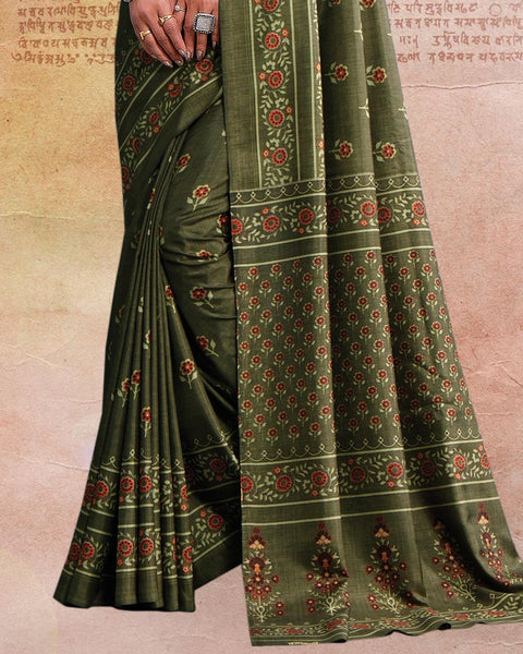 Lisbon Brown Printed Poly Cotton Saree