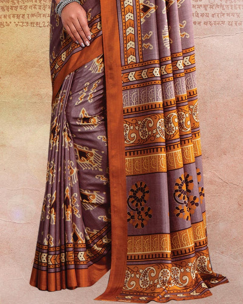 Mauve Printed Poly Cotton Saree