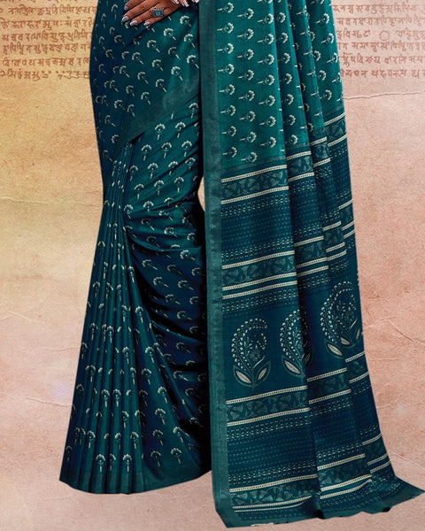 Sherpa Blue Printed Poly Cotton Saree